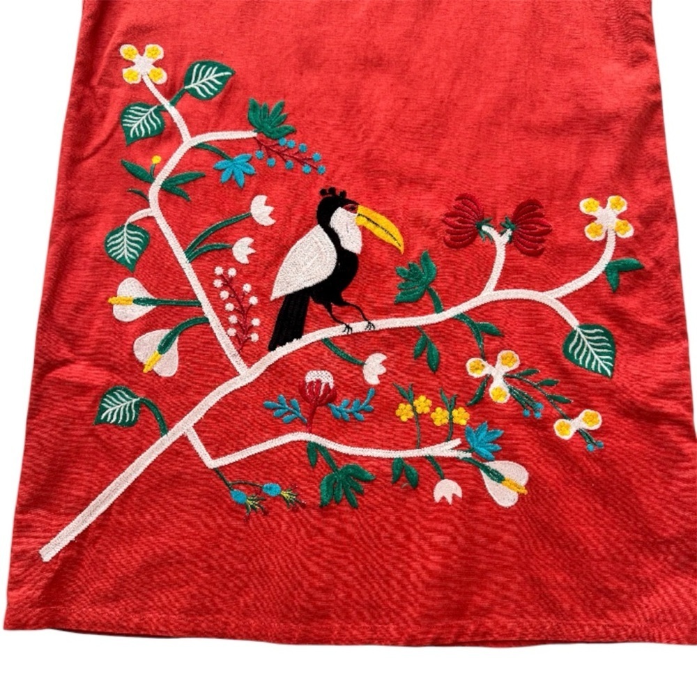 Anthropologie Corey Lynn Calter Toucan jungle red Embroidered Dress Sz Small - Picture 4 of 8